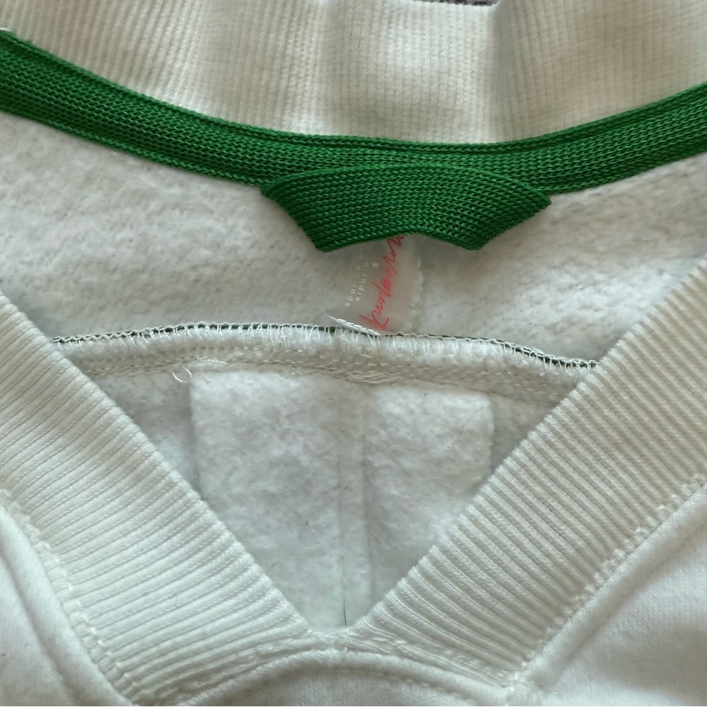 FP Movement by Free People White Cropped Sweatshirt with Green Trim - Picture 2 of 4